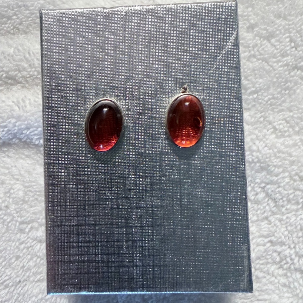 Sterling Silver Oval Amber Stud Earrings